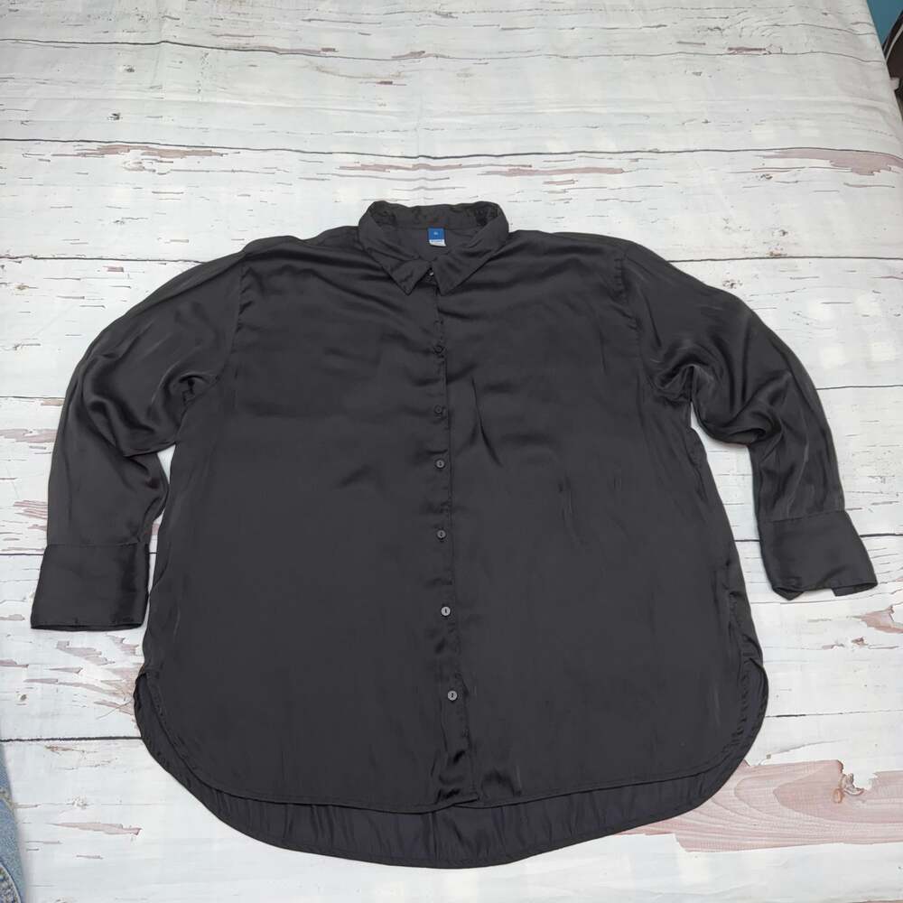 Old Navy Women's XL Black Satin Long Sleeve Button-Down Boyfriend Shirt